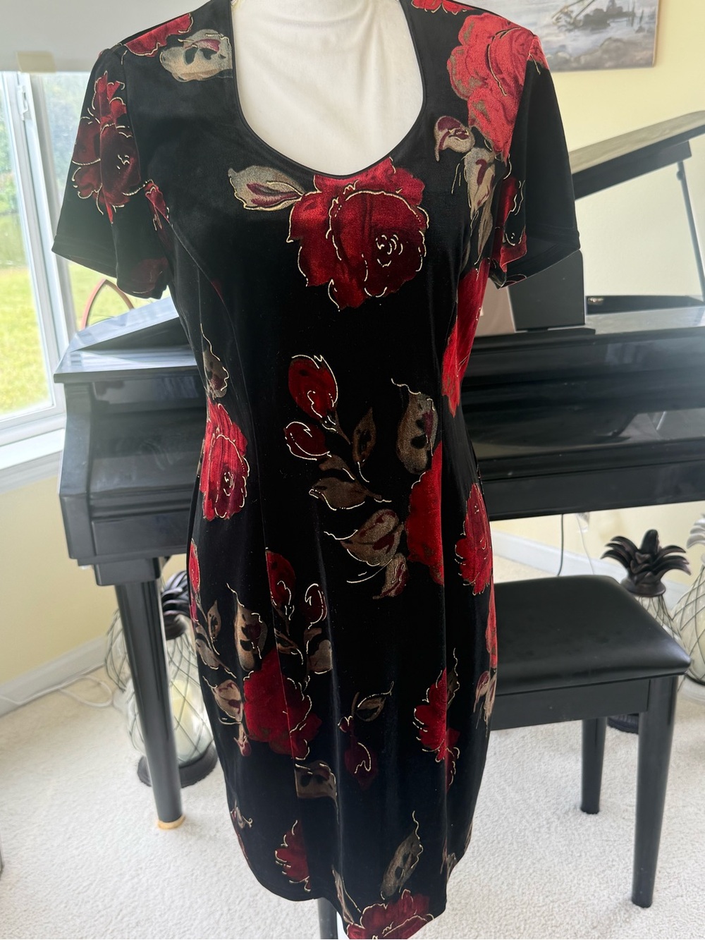 Vintage Velvet black and red Rose dress 90's romantic grunge gothic Y2K dress
